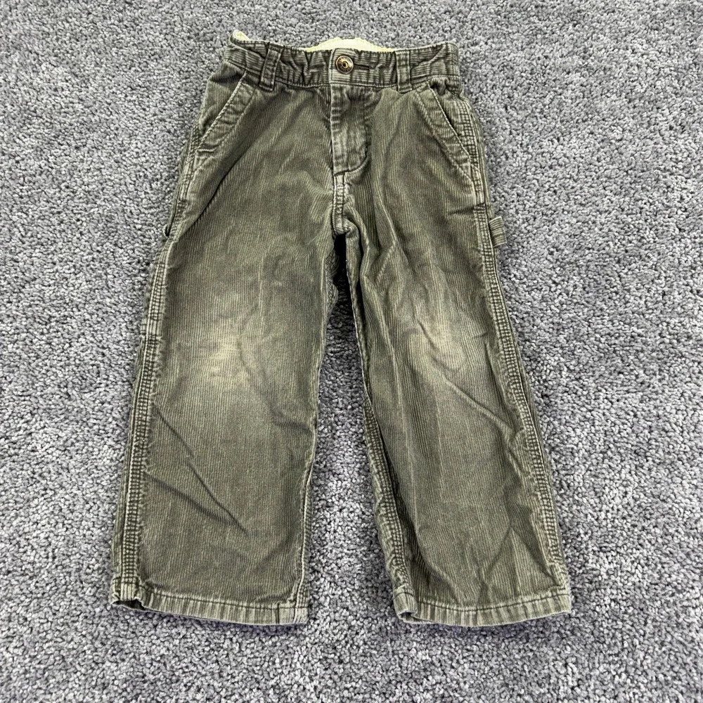 OshKosh Pants Boys 3T Green Corduroy Cargo Fall Playwear Pockets Casual
